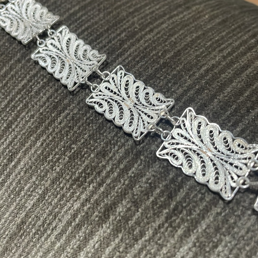 .925 Sterling FILIGREE BRACELET real solid Silver Fine Jewelry Vintage 1970’s - Picture 4 of 11